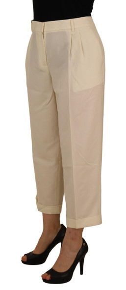 Dolce & Gabbana Ivory High Waist Cropped Folded Hem Trousers Pants Dolce & Gabbana Ivory High Waist Cropped Folded Hem Trousers Pants
