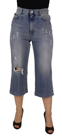 Blue Washed High Waist Cropped Denim Jeans Blue Washed High Waist Cropped Denim Jeans