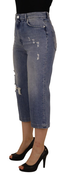 Blue Washed High Waist Cropped Denim Jeans Blue Washed High Waist Cropped Denim Jeans