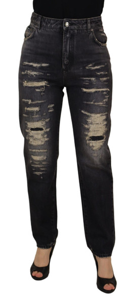 Black Washed Tattered High Waist Denim Jeans Black Washed Tattered High Waist Denim Jeans