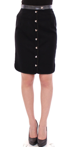 Black Metal Buttons Cotto Wool Skirt Black Metal Buttons Cotto Wool Skirt