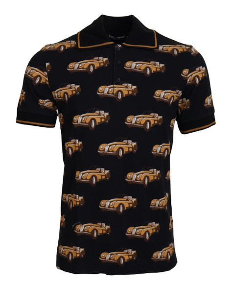 Dolce & Gabbana Black Car Print Short Sleeve Polo T-shirt Dolce & Gabbana Black Car Print Short Sleeve Polo T-shirt