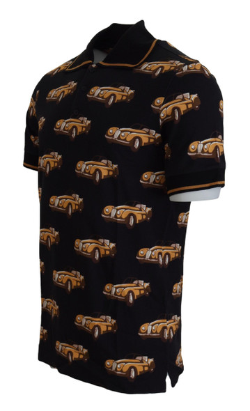 Dolce & Gabbana Black Car Print Short Sleeve Polo T-shirt Dolce & Gabbana Black Car Print Short Sleeve Polo T-shirt