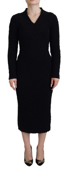 Dolce & Gabbana Black Wool Knitted Sheath Sweater Dress Dolce & Gabbana Black Wool Knitted Sheath Sweater Dress
