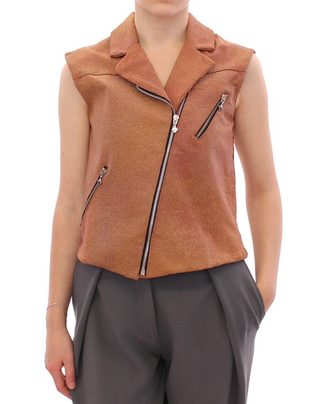 La Maison du Couturier Brown Leather Jacket Vest La Maison du Couturier Brown Leather Jacket Vest