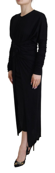 Dolce & Gabbana Black Sheath Midi Gown Wool Wrap Dress Dolce & Gabbana Black Sheath Midi Gown Wool Wrap Dress