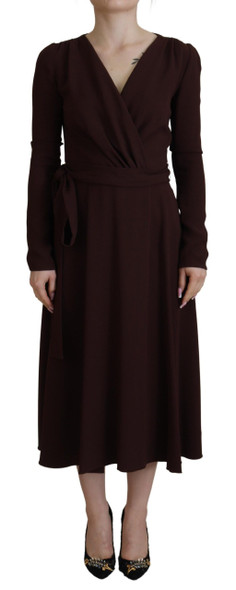Dolce & Gabbana Brown Wrap Long Sleeve Midi Stretch Dress Dolce & Gabbana Brown Wrap Long Sleeve Midi Stretch Dress