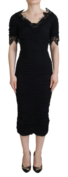 Dolce & Gabbana Black Sheath Midi Bodycon Lace Silk Dress Dolce & Gabbana Black Sheath Midi Bodycon Lace Silk Dress