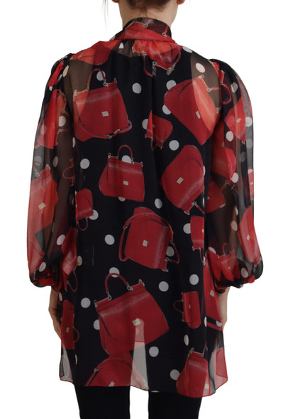 Dolce & Gabbana Black Red Sicily Bag Silk Shirt Top Blouse Dolce & Gabbana Black Red Sicily Bag Silk Shirt Top Blouse