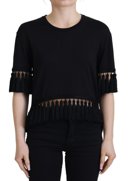 Dolce & Gabbana Black T-shirt Blouse Tassle Cotton Blouse Dolce & Gabbana Black T-shirt Blouse Tassle Cotton Blouse