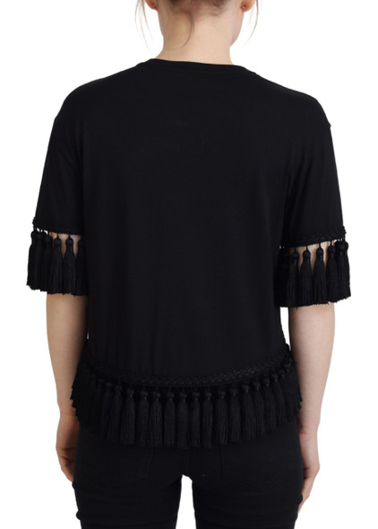 Dolce & Gabbana Black T-shirt Blouse Tassle Cotton Blouse Dolce & Gabbana Black T-shirt Blouse Tassle Cotton Blouse
