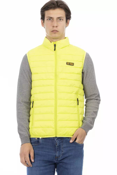 Yellow Polyester Men Sleeveless Jacket Yellow Polyester Men Sleeveless Jacket