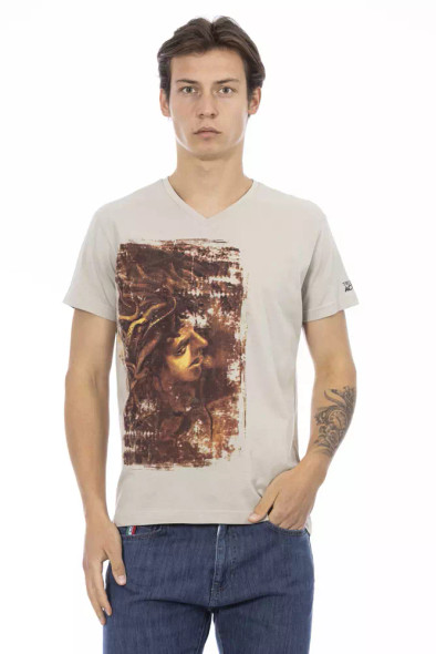 Trussardi Action Beige Cotton Men T-Shirt TR-22887 Trussardi Action Beige Cotton Men T-Shirt TR-22887
