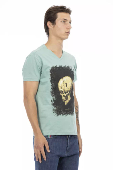 Trussardi Action Green Cotton Men V-Neck T-Shirt Trussardi Action Green Cotton Men V-Neck T-Shirt