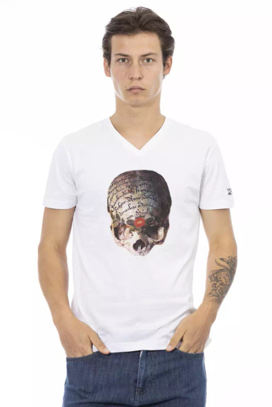 Trussardi Action White Cotton Men's V-Neck T-Shirt Trussardi Action White Cotton Men's V-Neck T-Shirt