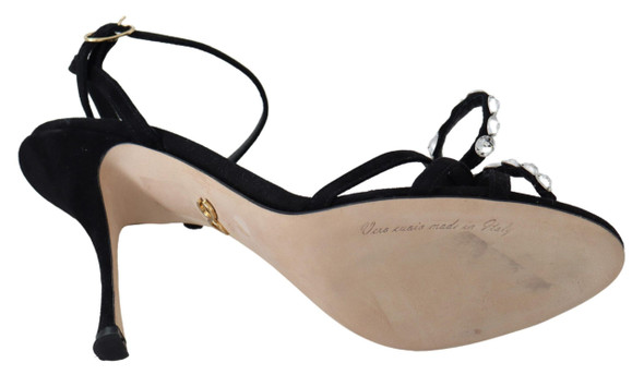 Dolce & Gabbana Black Suede Crystals Heels Sandals Shoes Dolce & Gabbana Black Suede Crystals Heels Sandals Shoes