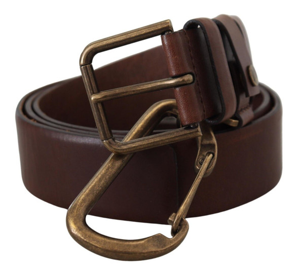 Dolce & Gabbana Brown Leather Gold Metal Buckle Carabiner Belt Dolce & Gabbana Brown Leather Gold Metal Buckle Carabiner Belt
