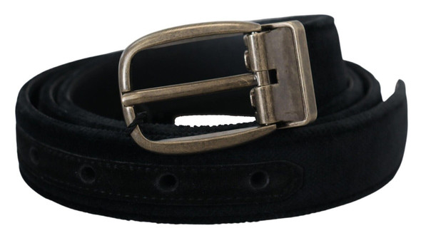 Dolce & Gabbana Black Velvet Leather Antique Metal Buckle Dolce & Gabbana Black Velvet Leather Antique Metal Buckle