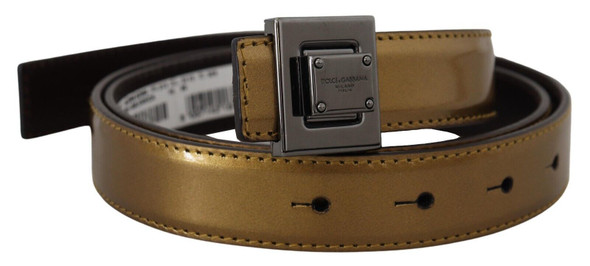 Gold Leather Silver Square Metal Buckle Belt Gold Leather Silver Square Metal Buckle Belt