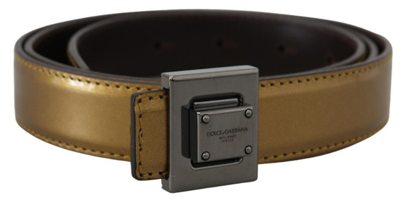 Dolce & Gabbana Gold Leather Silver Square Metal Buckle Belt Dolce & Gabbana Gold Leather Silver Square Metal Buckle Belt