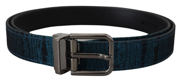 Dolce & Gabbana Blue Jacquard Moire Silver Metal Belt Men Dolce & Gabbana Blue Jacquard Moire Silver Metal Belt Men
