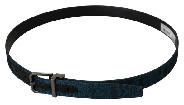 Dolce & Gabbana Blue Jacquard Moire Silver Metal Belt Men Dolce & Gabbana Blue Jacquard Moire Silver Metal Belt Men