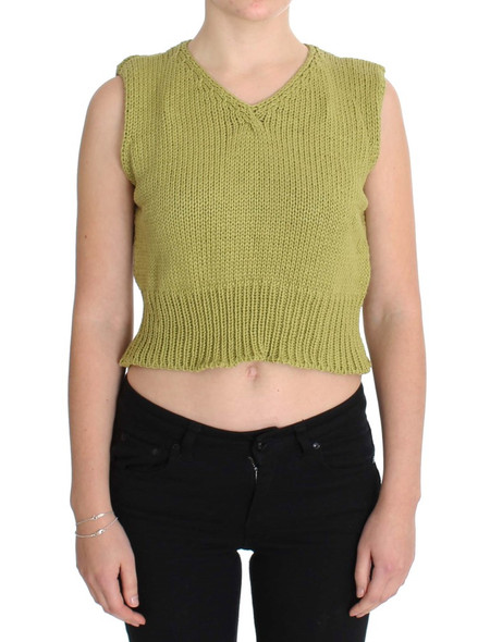 Green Cotton Blend Knitted Sleeveless Sweater Green Cotton Blend Knitted Sleeveless Sweater