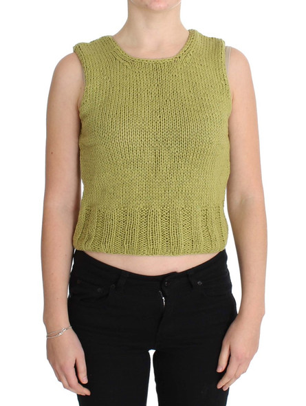 Green Cotton Blend Knitted Sleeveless Sweater SIG30250 Green Cotton Blend Knitted Sleeveless Sweater SIG30250