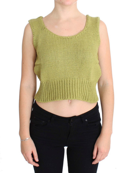 PINK MEMORIES Green Cotton Blend Knitted Sleeveless Sweater SIG30252 PINK MEMORIES Green Cotton Blend Knitted Sleeveless Sweater SIG30252