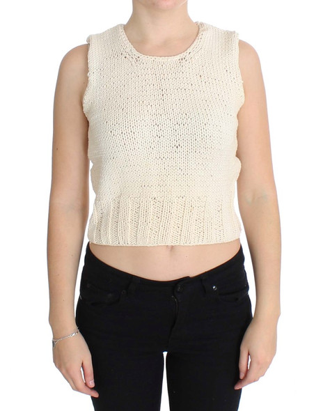 PINK MEMORIES Beige Cotton Blend Knitted Sleeveless Sweater PINK MEMORIES Beige Cotton Blend Knitted Sleeveless Sweater