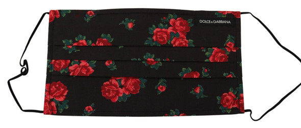 Black Floral Pleated Elastic Ear Strap One Size Face Mask Black Floral Pleated Elastic Ear Strap One Size Face Mask