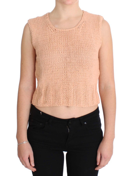 Pink Cotton Blend Knitted Sleeveless Sweater Pink Cotton Blend Knitted Sleeveless Sweater