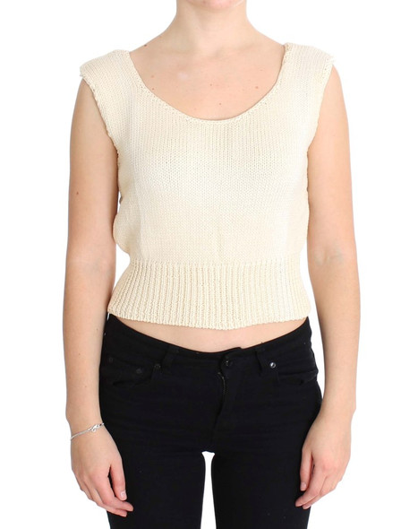 PINK MEMORIES Beige Cotton Blend Knitted Sleeveless Sweater SIG30256 PINK MEMORIES Beige Cotton Blend Knitted Sleeveless Sweater SIG30256