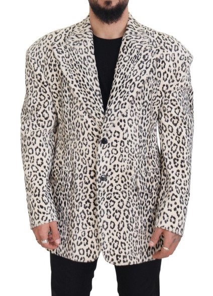 Dolce & Gabbana White Leopard Single Breasted Coat Blazer Dolce & Gabbana White Leopard Single Breasted Coat Blazer