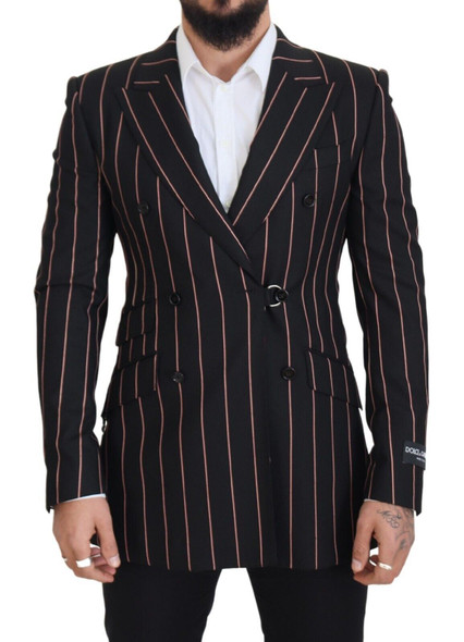 Black Stripes Viscose Double Breasted Blazer Black Stripes Viscose Double Breasted Blazer