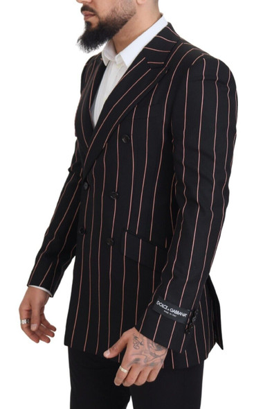 Black Stripes Viscose Double Breasted Blazer Black Stripes Viscose Double Breasted Blazer