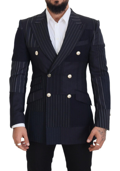 Blue Wool Patchwork Double Breasted Blazer Blue Wool Patchwork Double Breasted Blazer