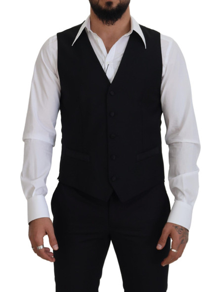 Dolce & Gabbana Black Virgin Wool Waistcoat Formal Dress Vest Dolce & Gabbana Black Virgin Wool Waistcoat Formal Dress Vest