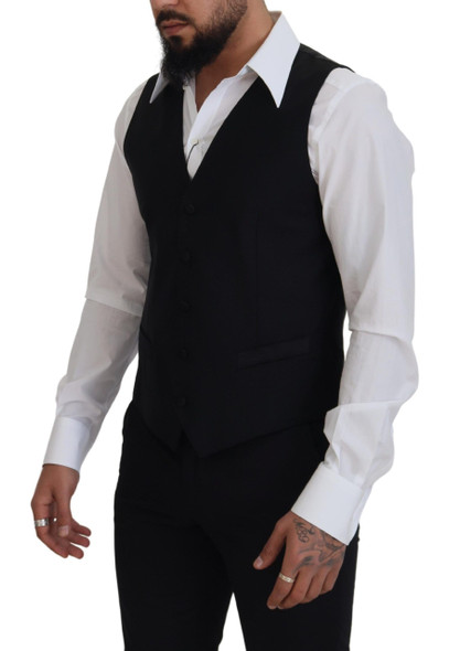 Dolce & Gabbana Black Virgin Wool Waistcoat Formal Dress Vest Dolce & Gabbana Black Virgin Wool Waistcoat Formal Dress Vest