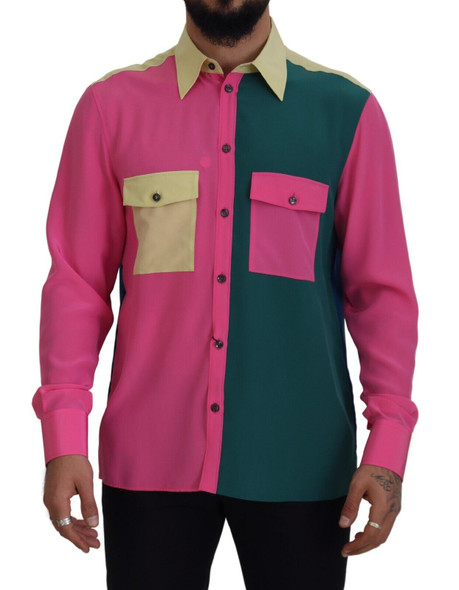 Dolce & Gabbana Multicolor Patchwork Silk Button Down Shirt Dolce & Gabbana Multicolor Patchwork Silk Button Down Shirt