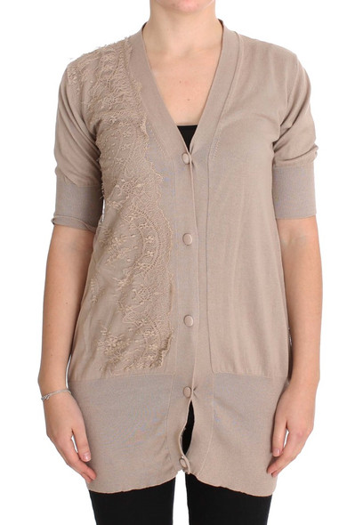 PINK MEMORIES Pink Lace Cotton Cardigan Sweater PINK MEMORIES Pink Lace Cotton Cardigan Sweater