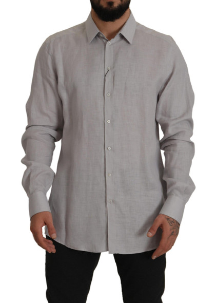 Gray Linen Long Sleeves Formal GOLD Shirt Gray Linen Long Sleeves Formal GOLD Shirt