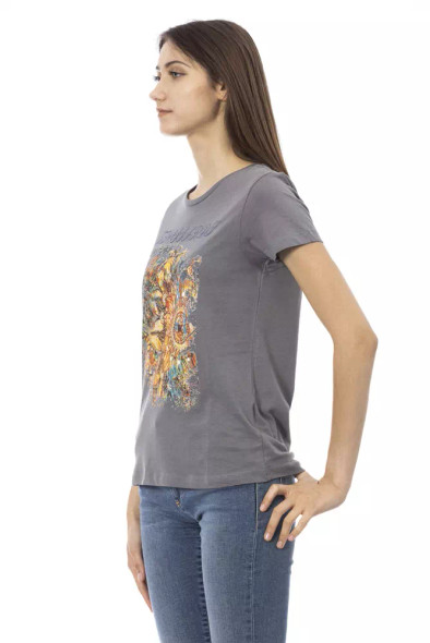 Trussardi Action Gray Cotton Women T-Shirt TR-23062 Trussardi Action Gray Cotton Women T-Shirt TR-23062