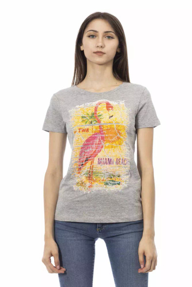 Trussardi Action Gray Cotton Women T-Shirt TR-23025 Trussardi Action Gray Cotton Women T-Shirt TR-23025