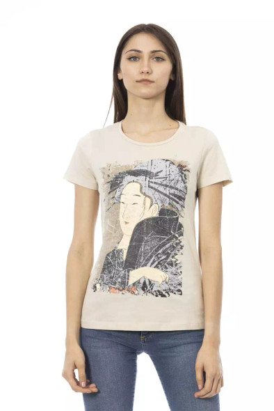 Trussardi Action Beige Cotton Women T-Shirt TR-23016 Trussardi Action Beige Cotton Women T-Shirt TR-23016