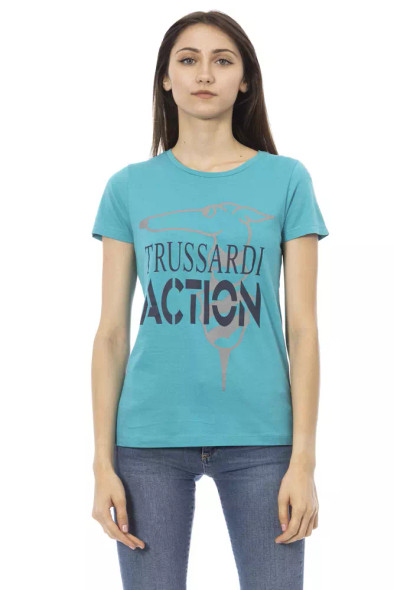 Trussardi Action Light Blue Cotton Women T-Shirt TR-23000 Trussardi Action Light Blue Cotton Women T-Shirt TR-23000