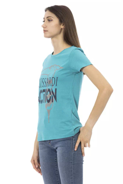Trussardi Action Light Blue Cotton Women T-Shirt TR-23000 Trussardi Action Light Blue Cotton Women T-Shirt TR-23000