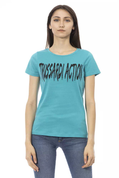 Trussardi Action Light Blue Cotton Women T-Shirt TR-22993 Trussardi Action Light Blue Cotton Women T-Shirt TR-22993