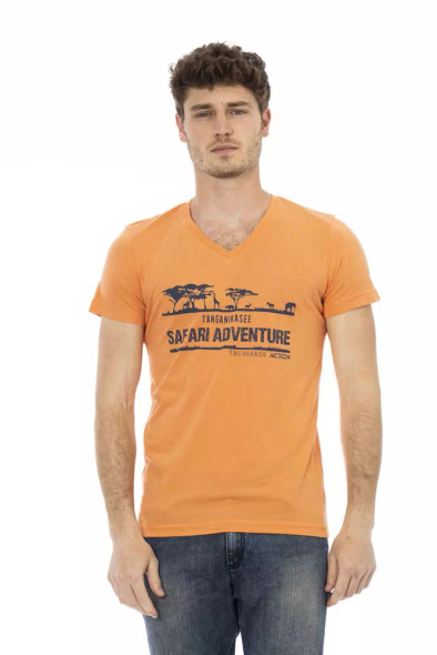 Orange Cotton Men V-Neck T-Shirt Orange Cotton Men V-Neck T-Shirt