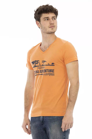 Orange Cotton Men V-Neck T-Shirt Orange Cotton Men V-Neck T-Shirt